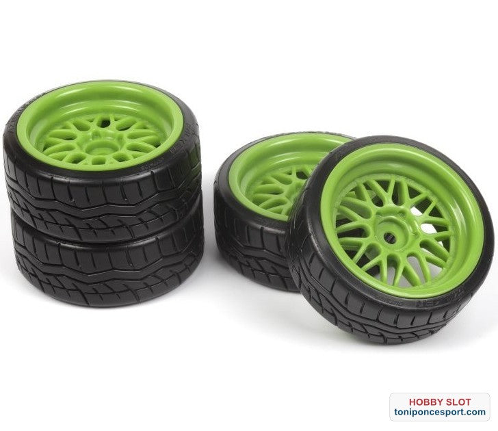 Ruedas Falken Azenis Drift Tire Premounted on HRE C90 Wheel Green (6mm OS) 4pcs