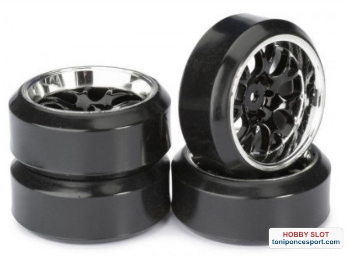 Juego de ruedas Drift LP "" Comb / Profile C"" negro/cromo 1:10
