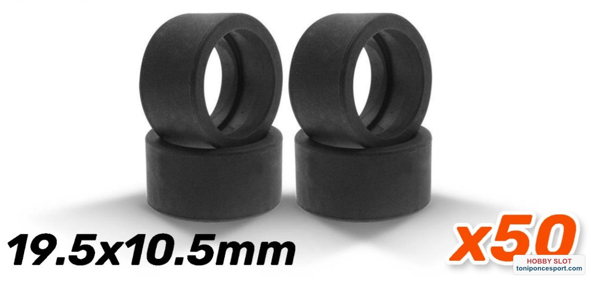 Neumáticos Goma A-S25 (Shore 25) 19,5x10,5mm Racing Slick para Llantas de 15,8 a 17mm. Pack 50 unid.