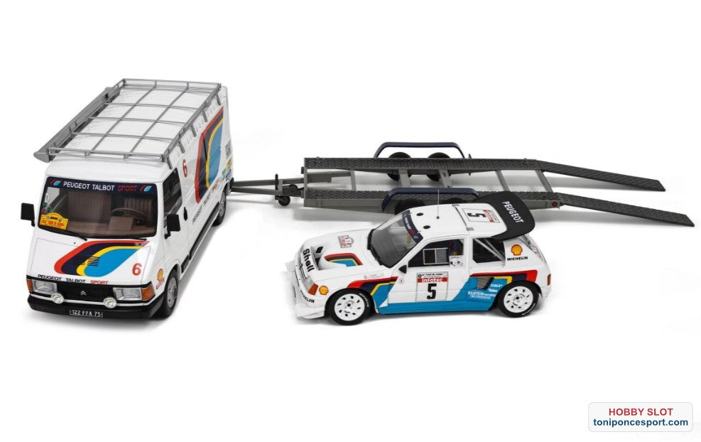 Pack Rally Peugeot 205 T16 Evo2 + Asistencia C35 + Remorque Tour de Córcega 1986
