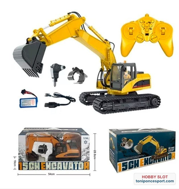 EXCAVADORA 1/14 PALA METALICA 2,4GHZ + MARTILLO + PINZA