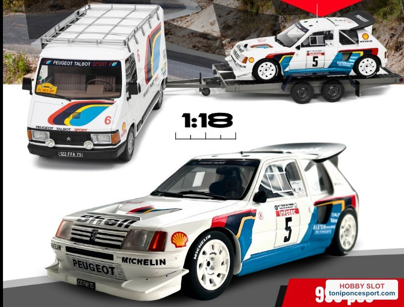 Pack Rally Peugeot 205 T16 Evo2 + Asistencia C35 + Remorque Tour de Córcega 1986