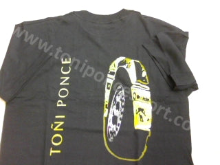 Camiseta negra TOÑI PONCE dibujo rueda - Talla M