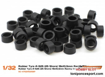 Neumatico Goma A-S25 (Shore 25) 19x10,5mm Racing Slick para Llantas de 15,8 a 17mm. Bulk Pack 50 unid,