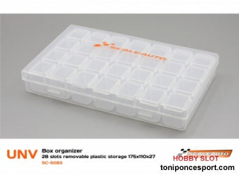 Caja Organizadora de 28 Compartimentos de Medida 175x110x27mm. en Plastico Transparente