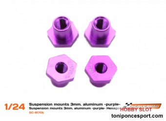 Casquillo sujección H 3mm Aluminio lila con Cabeza Hexagonal.