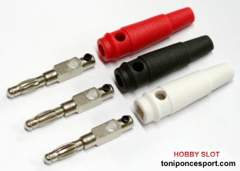 3 Conectores BANANA macho 4 mm. rojo-negro-blanco