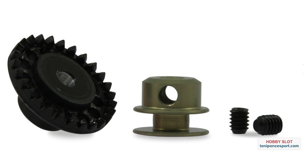 Corona 27d. In-Line en Nylon Negro para Eje 3/32 fijación por tornillo M2,5.