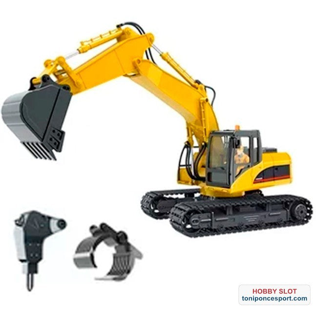 EXCAVADORA 1/14 PALA METALICA 2,4GHZ + MARTILLO + PINZA