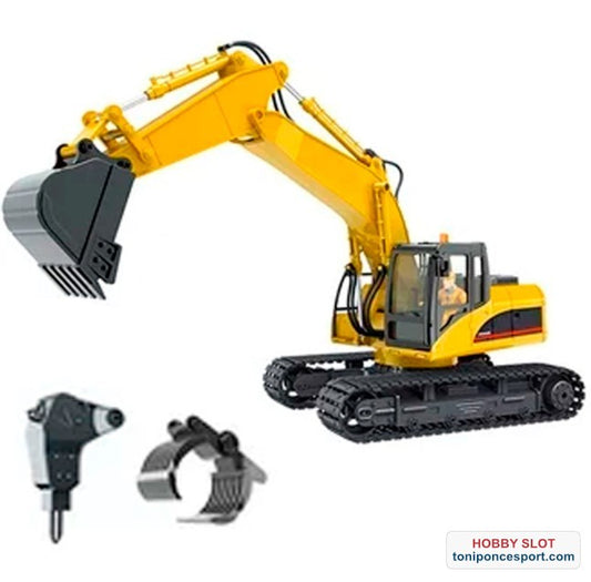 EXCAVADORA 1/14 PALA METALICA 2,4GHZ + MARTILLO + PINZA.