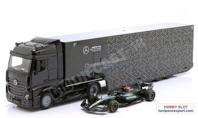 Camión Mercedes-Benz Actros Escudería Mercedes AMG Petronas F1 Team + FW15 Nº63 George Russell 2024 1/43