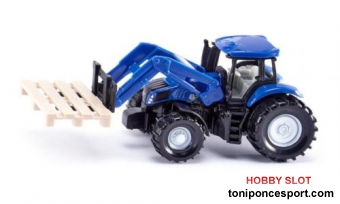 Tractor con plataforma y del tenedor de paletas, azul