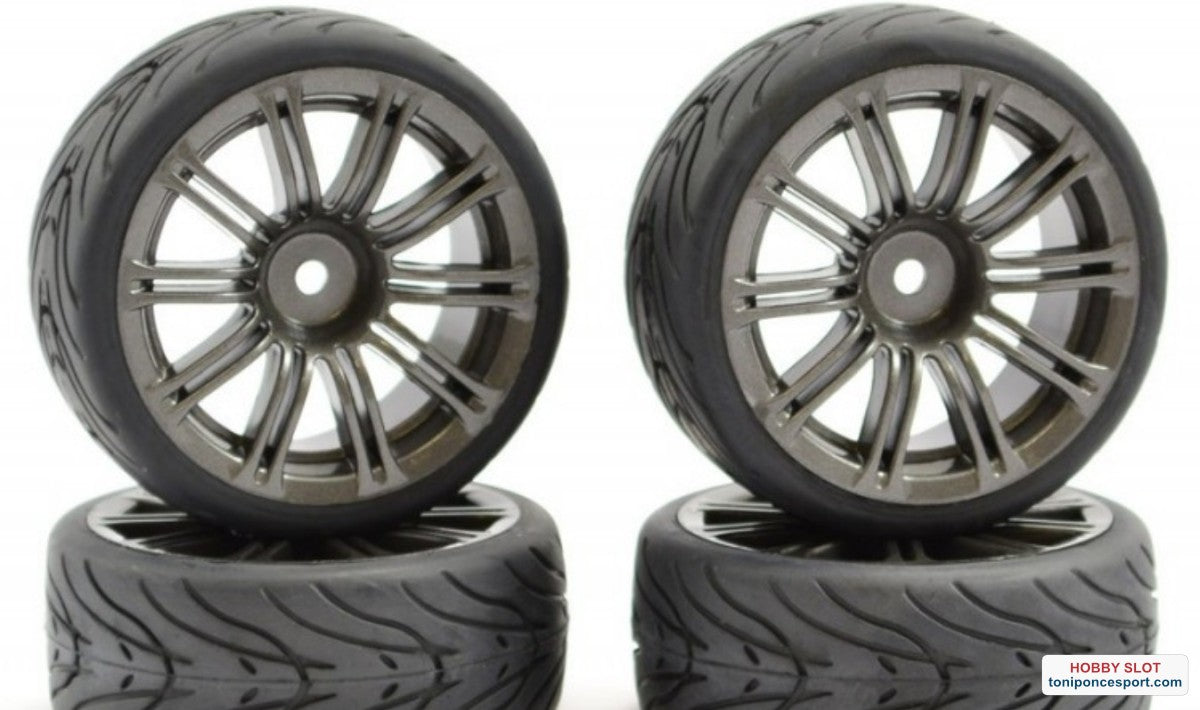 Ruedas FASTRAX 1/10 STREET/TREAD TYRE 20SP GUN METAL WHEEL