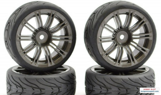Ruedas FASTRAX 1/10 STREET/TREAD TYRE 20SP GUN METAL WHEEL