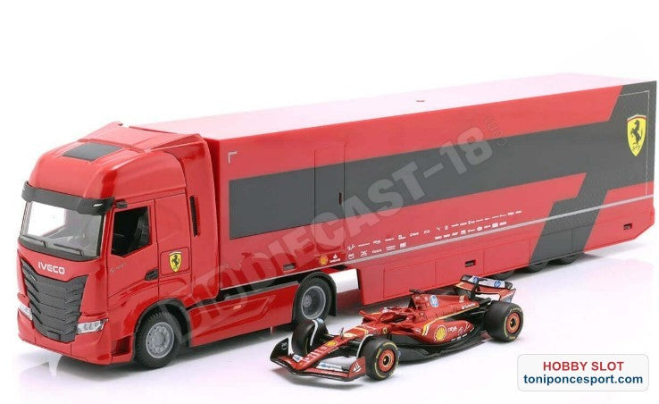 Camión Iveco Fiat S-Way 570 Scuderia Ferrari F1 + SF-24 Nº16 Charles Leclerc 2024 1:43