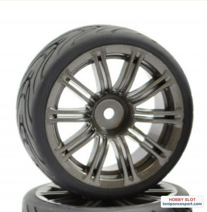 Ruedas FASTRAX 1/10 STREET/TREAD TYRE 20SP GUN METAL WHEEL