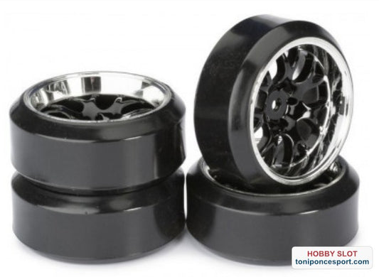 Juego de ruedas Drift LP "" Comb / Profile C"" negro/cromo 1:10