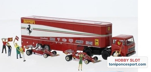 Camión Transporte Scuderia Ferrari Fiat 691 T + 2 Monoplazas 312T2 + Tifossi.