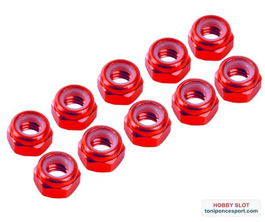 TUERCA AUTOBLOCANTE ALUMINIO M4 ROJO (10u.)