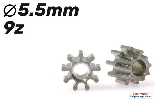 Piñón 9d. acero para eje 2mm ø5,5mm x 2.5mm.