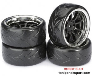 Ruedas Drifting Absima 1/10 "9 Radios / Profile A" Negras/Cromo (4pcs)