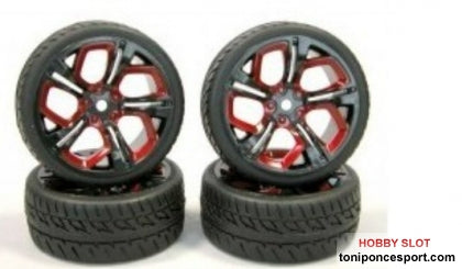SET RUEDAS +LLANTA TUNNING TMR NEGRA ROJA
