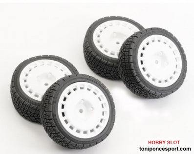 NEUMATICO 1/10TH RALLY ANGLE TYRE/WHEEL SET WHITE (4)