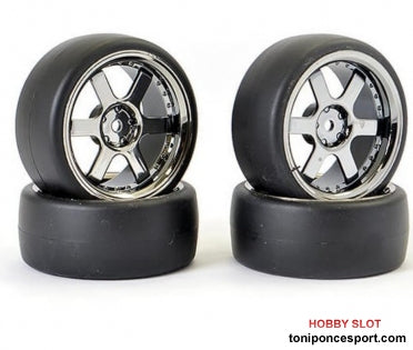 Ruedas DRIFT D1 TYRE W/3MM 6-SPOKE WHEEL- BK CHROME (x4)