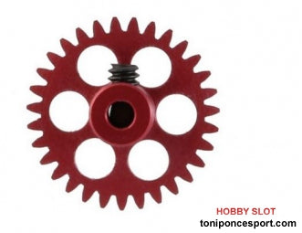 Corona 31 d. transversal para eje 3/32" Tornillo .050". Diametro 17.5mm. Aluminio Aligerado. roja