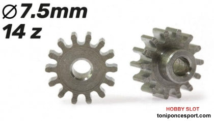 Piñón 14d. Acero para eje 2mm. ø7,50m x 2.5mm
