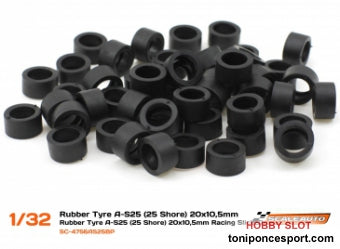 Neumatico Goma A-S25 (Shore 25) 20x10,5mm Racing Slick para Llantas de 15,8 a 17mm. Pack 50 unid.