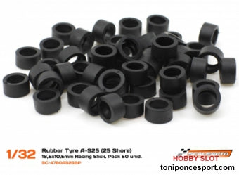 Neum. Goma A-S25 (Shore 25) 18,5x10,5mm Racing Slick para Llantas de 15,8 a 17mm. Pack 50 unid.