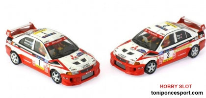 Mitsubishi Evo V 1998 Campeón del mundo Twin Pack #1 Tommi Makinen & #2 Richard Burns