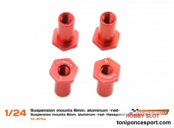 Casquillo sujección H 6mm Aluminio rojo con Cabeza Hexagonal.