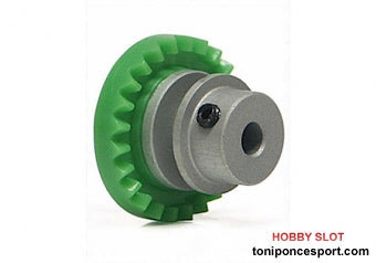 Corona 24d. motor en línea -STEP 2-. Aluminio para eje 2.38mm (3/32") Fijada mediante tornillo allen M2.