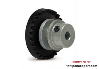Corona 27d. motor en línea -STEP 2-. Aluminio para eje 2.38mm (3/32"). Fijada mediante tornillo allen M2.