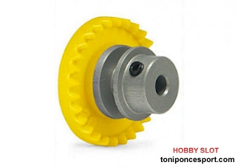 Corona 28d. motor en línea -STEP 2-. Aluminio para eje 2.38mm (3/32"). Fijada mediante tornillo allen M2