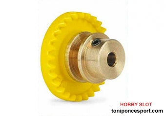 Corona 28d. motor en línea -STEP 2-. Bronce para eje 2.38mm (3/32"). Fijada mediante tornillo allen M2.