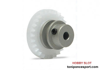 Corona 24d. motor en línea -Desplazado 1mm-. Aluminio para eje 2.38mm (3/32"). Fijada mediante tornillo allen M2.