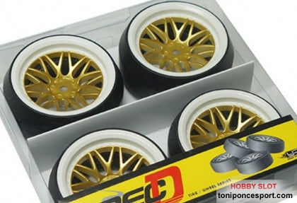 Ruedas SPEC D LS WHEEL OFFSET +6 WHITE GOLD W/TIRE 4PCS FOR 1/10 DRIFT