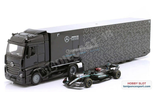 Camión Mercedes-Benz Actros Escudería Mercedes AMG Petronas F1 Team + FW15 Nº63 George Russell 2024 1/43